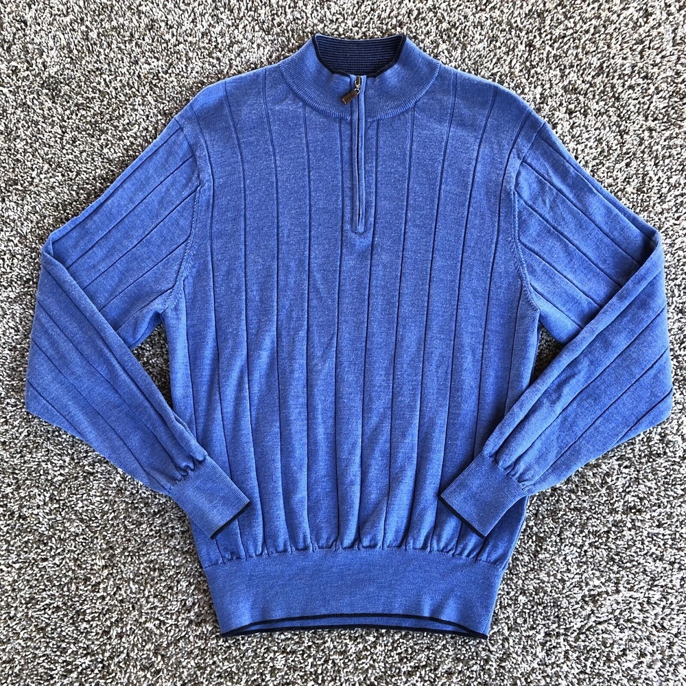 Vintage Peter Millar 1/4 Zip Pullover Mens L Extra Fine Italian Merino Wool Blue